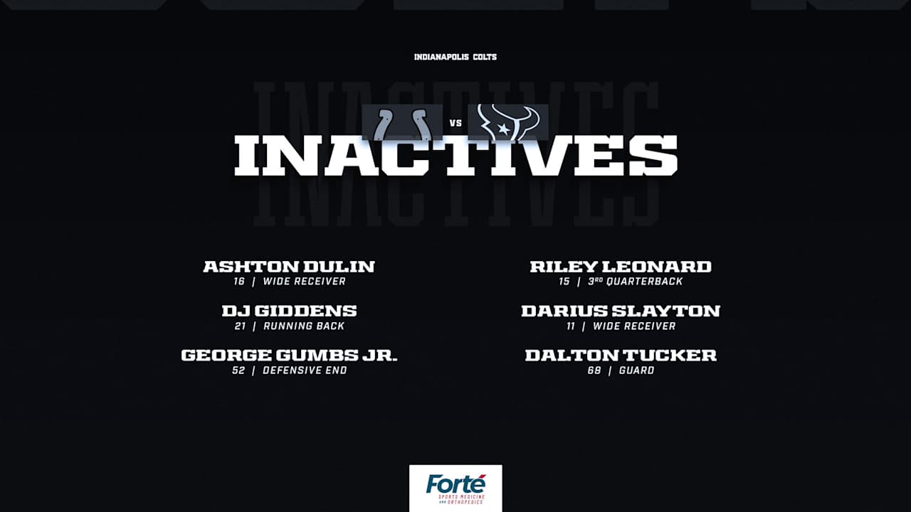 Colts announce inactives for Week 3 vs. Houston...