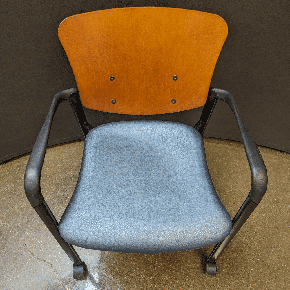 Haworth Improv Seating Blue Circlseat Wood Back W/ Arm & Casters