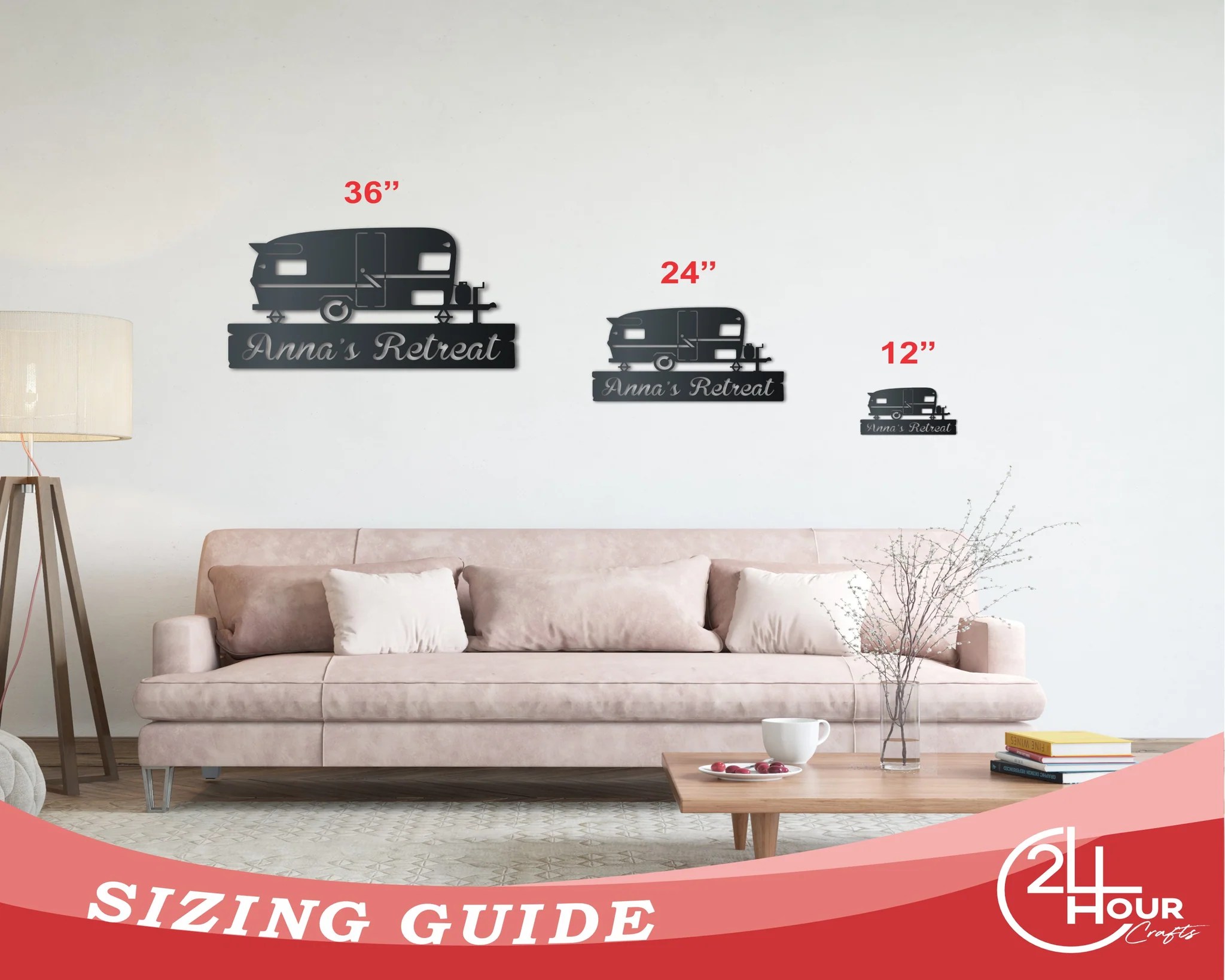 Custom Metal Camper Van Monogram Wall Art Indoor Outdoor Up to 46" 24 Hour Crafts