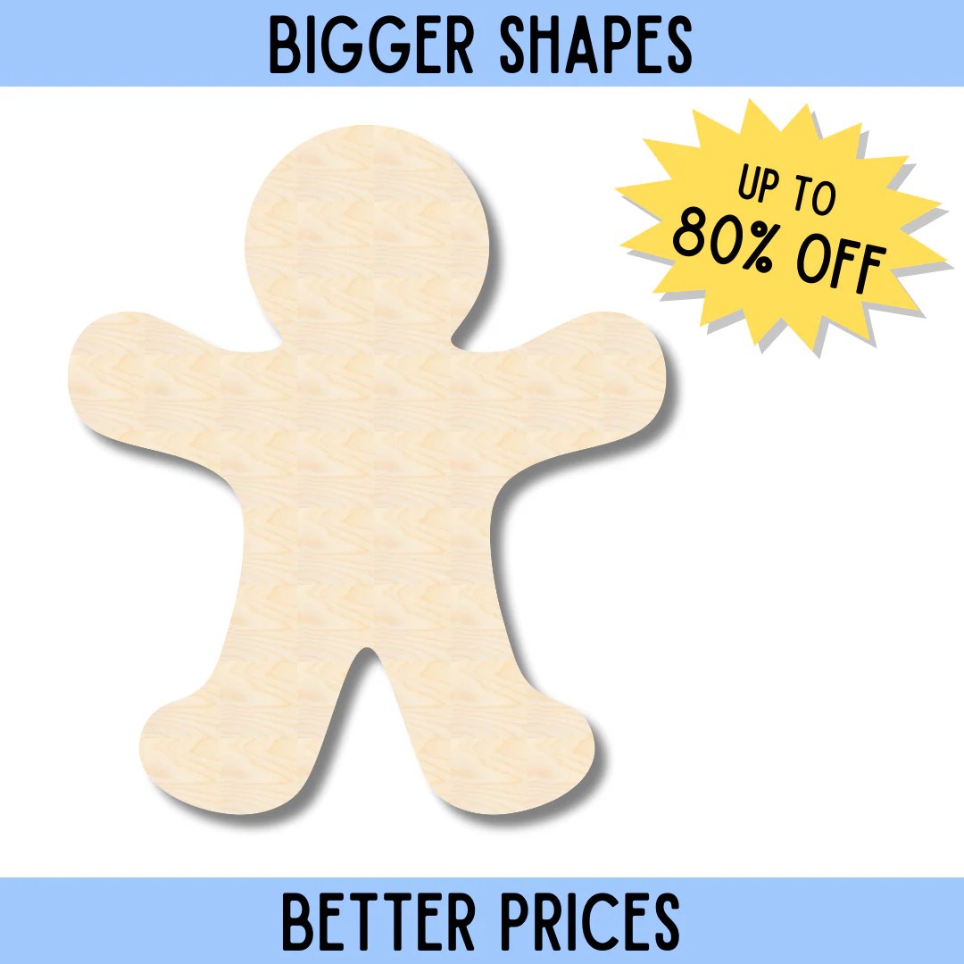 Bigger Better Unfinished Wood Gingerbread Man Shape DIY Craft Cuto