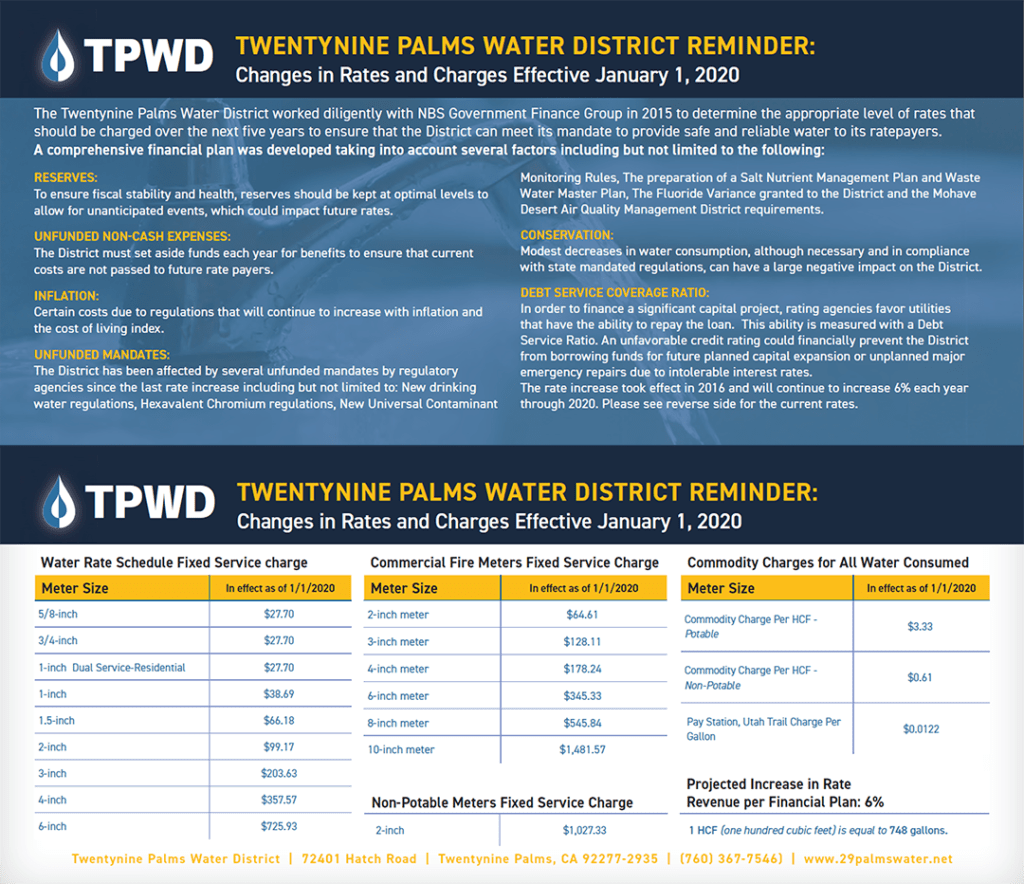 Rates & Fees Twentynine Palms Water District