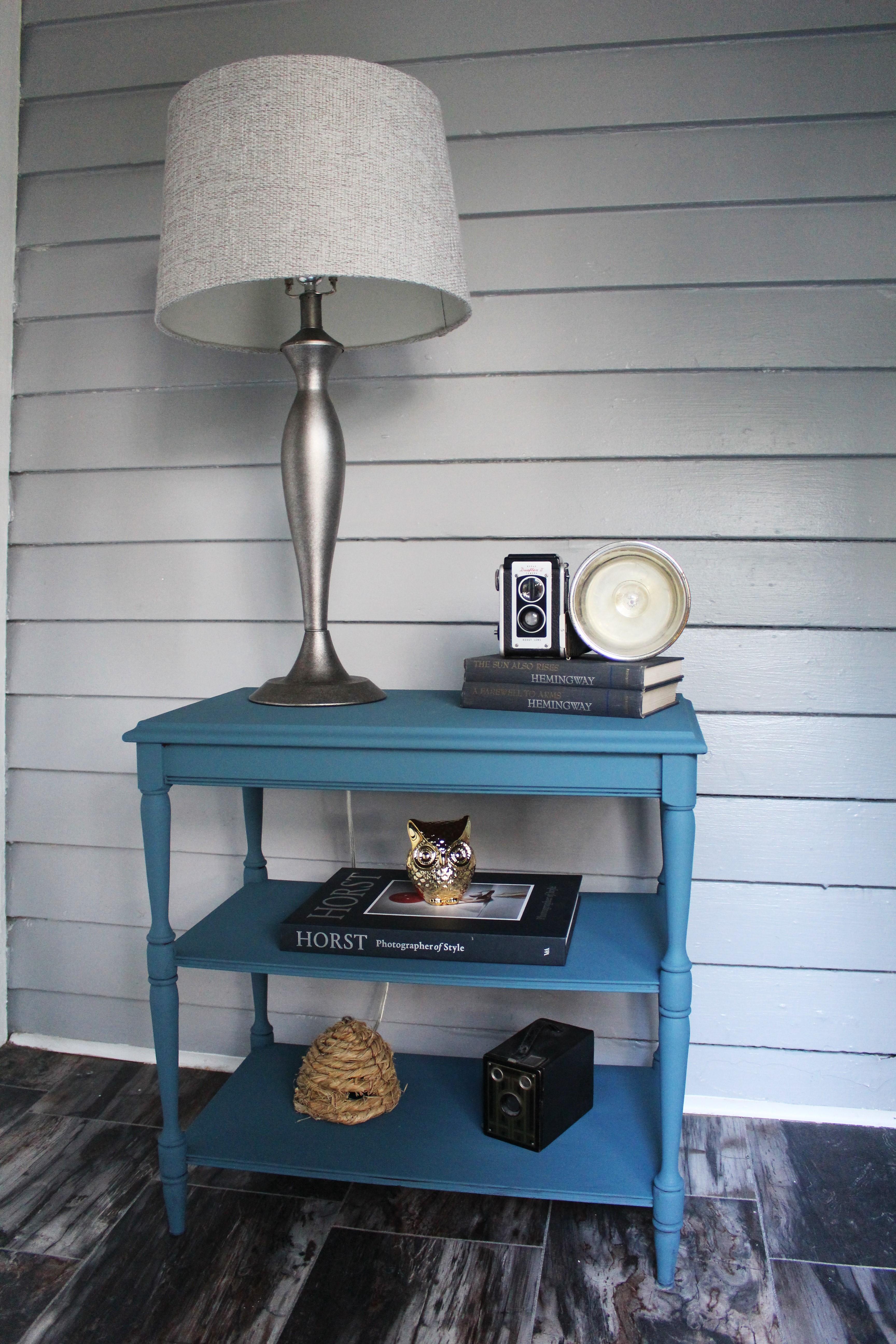 Painted End Table in ASCP Aubusson Blue 2 Bees in a Pod