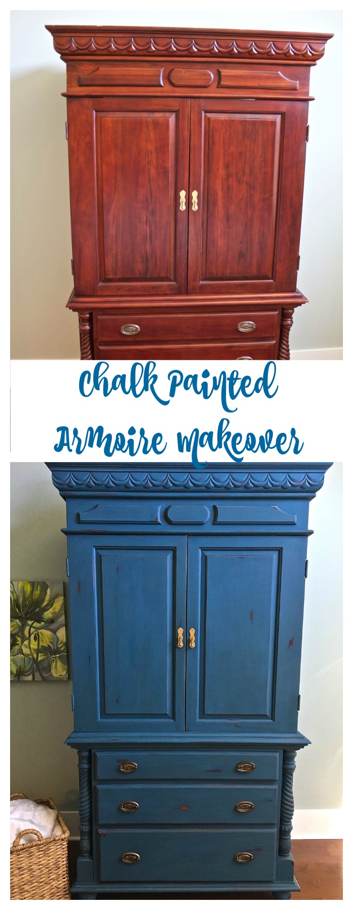 Chalk Painted Armoire Makeover Aubusson Blue 2 Bees in a Pod