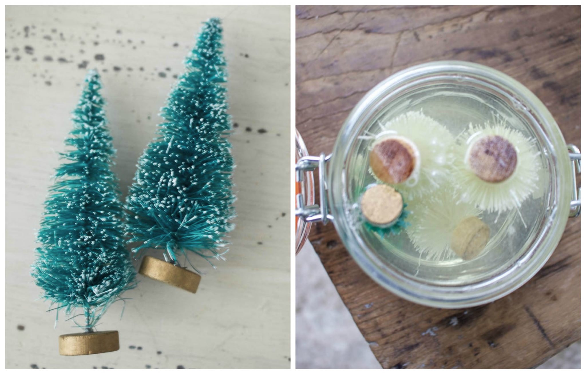 DIY Bottlebrush Christmas Tree Snow Globe Ornaments 2 Bees in a Pod