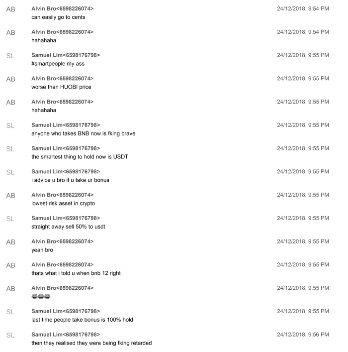 Que se passe-t-il avec l'échange de crypto-monnaie Binance. Capture d'écran de la correspondance des employés de Binance qui ont comparu dans le procès. Que se passe-t-il avec l'échange de crypto-monnaie Binance. Capture d'écran de la correspondance des employés de Binance qui ont comparu dans le procès. Photo.