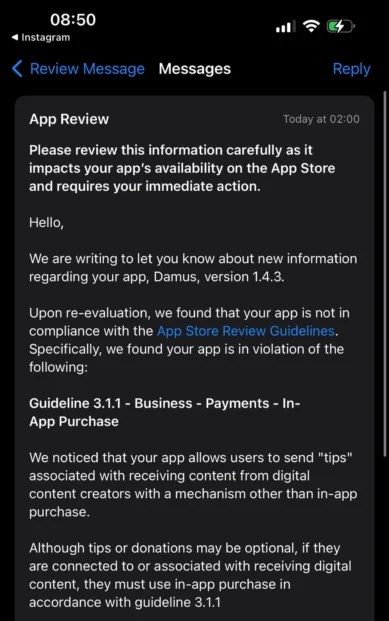 Pourquoi Apple supprime-t-il les applications cryptographiques ? Message d'Apple à l'équipe Damus. Pourquoi Apple supprime-t-il les applications cryptographiques ? Message d'Apple à l'équipe Damus. Photo.