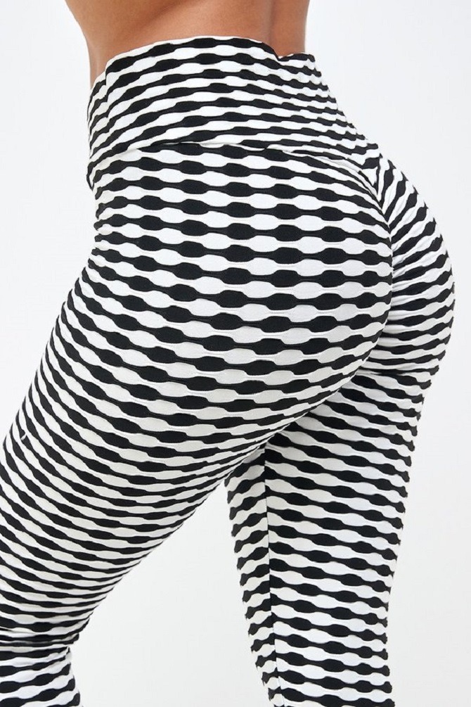 Scrunched Two Tone High Waist Band Yoga Pants Tummy Control 2Chique