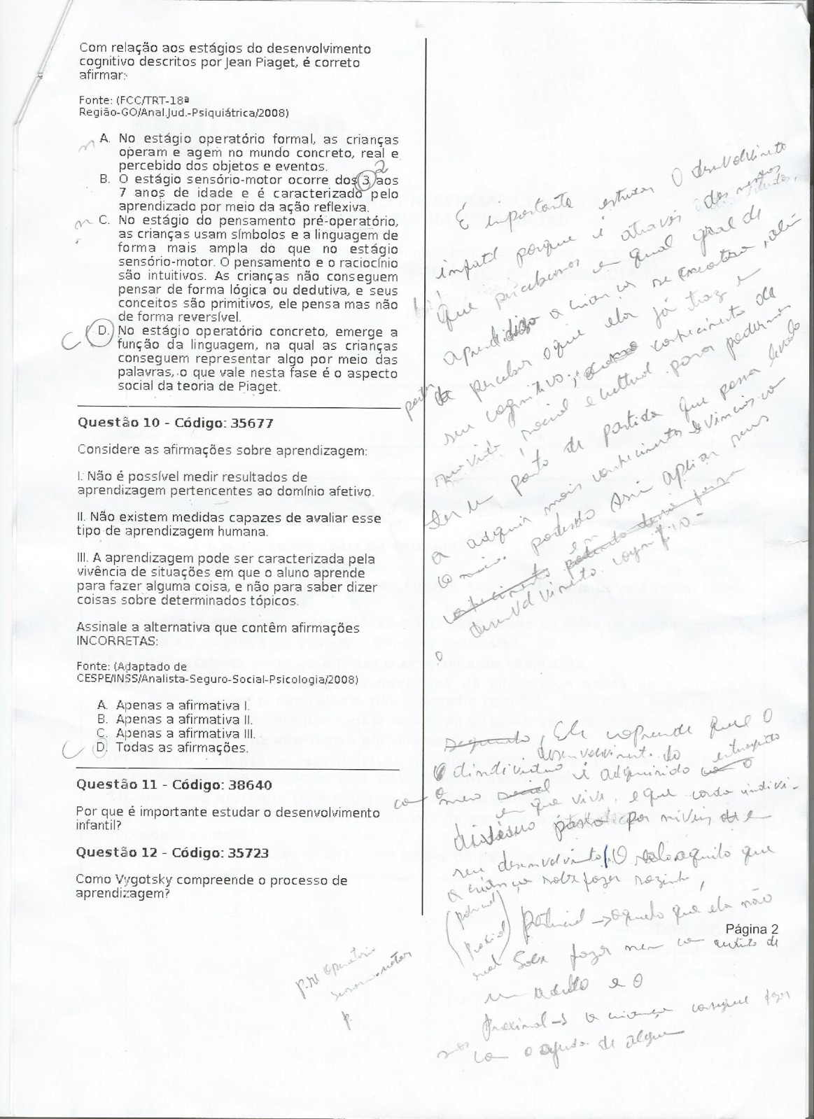 Prova Presencial de Psicologia da Educação