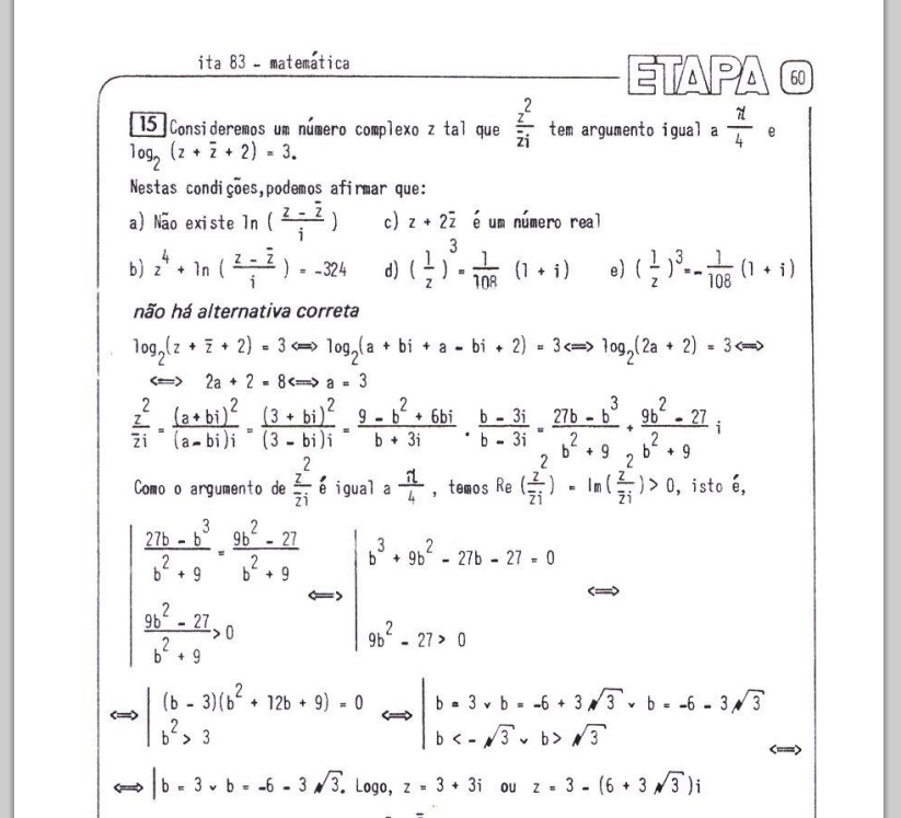 (ITA 1983) Considere um numero complexo z