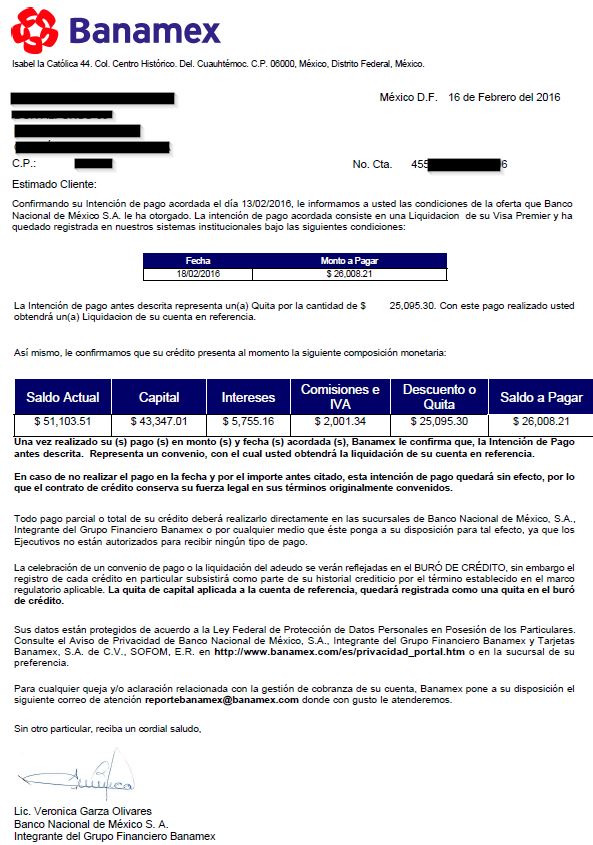 Carta convenio BANAMEX