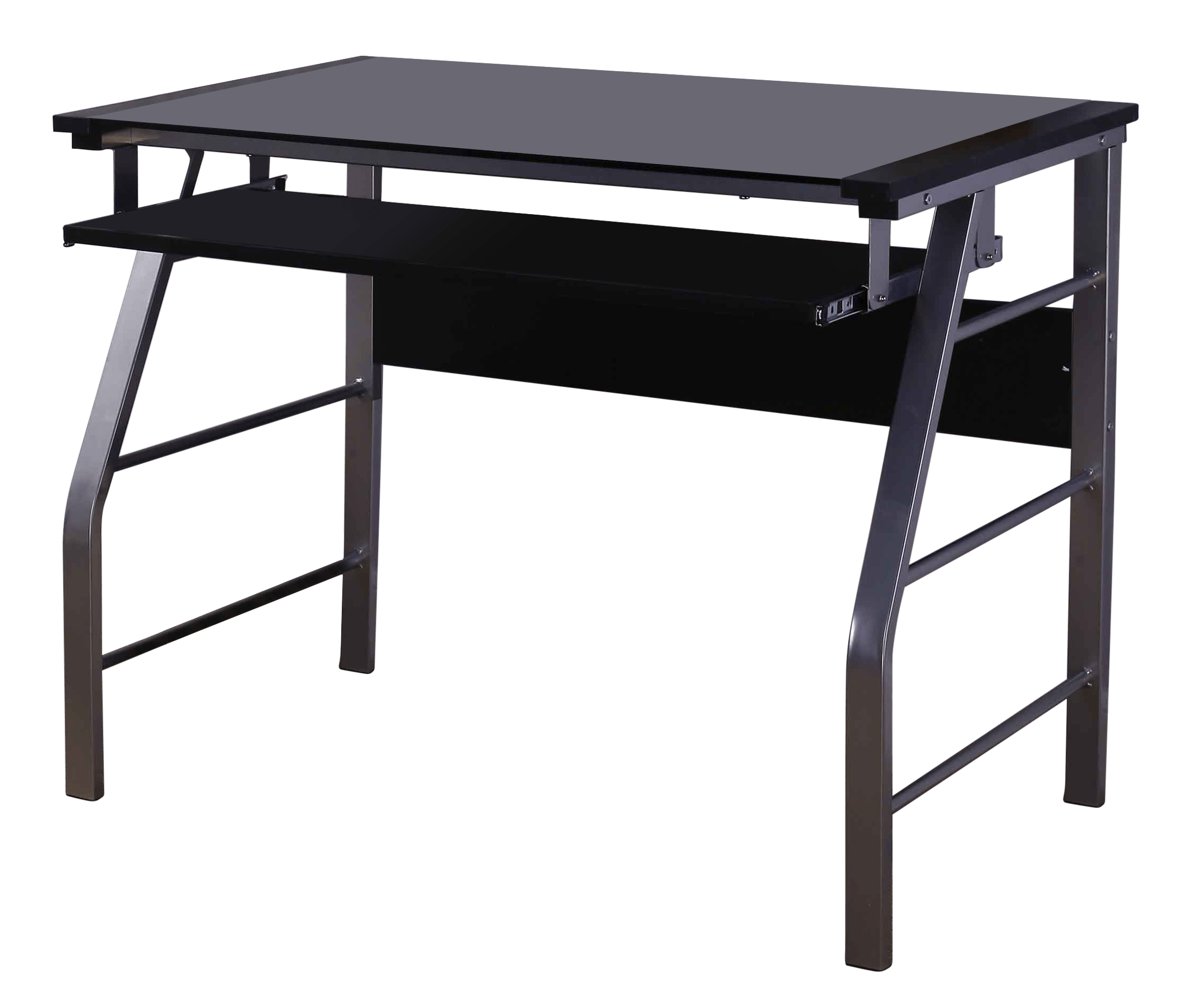 Branson Silver Metal / Black Glass Desk 2kfurniture