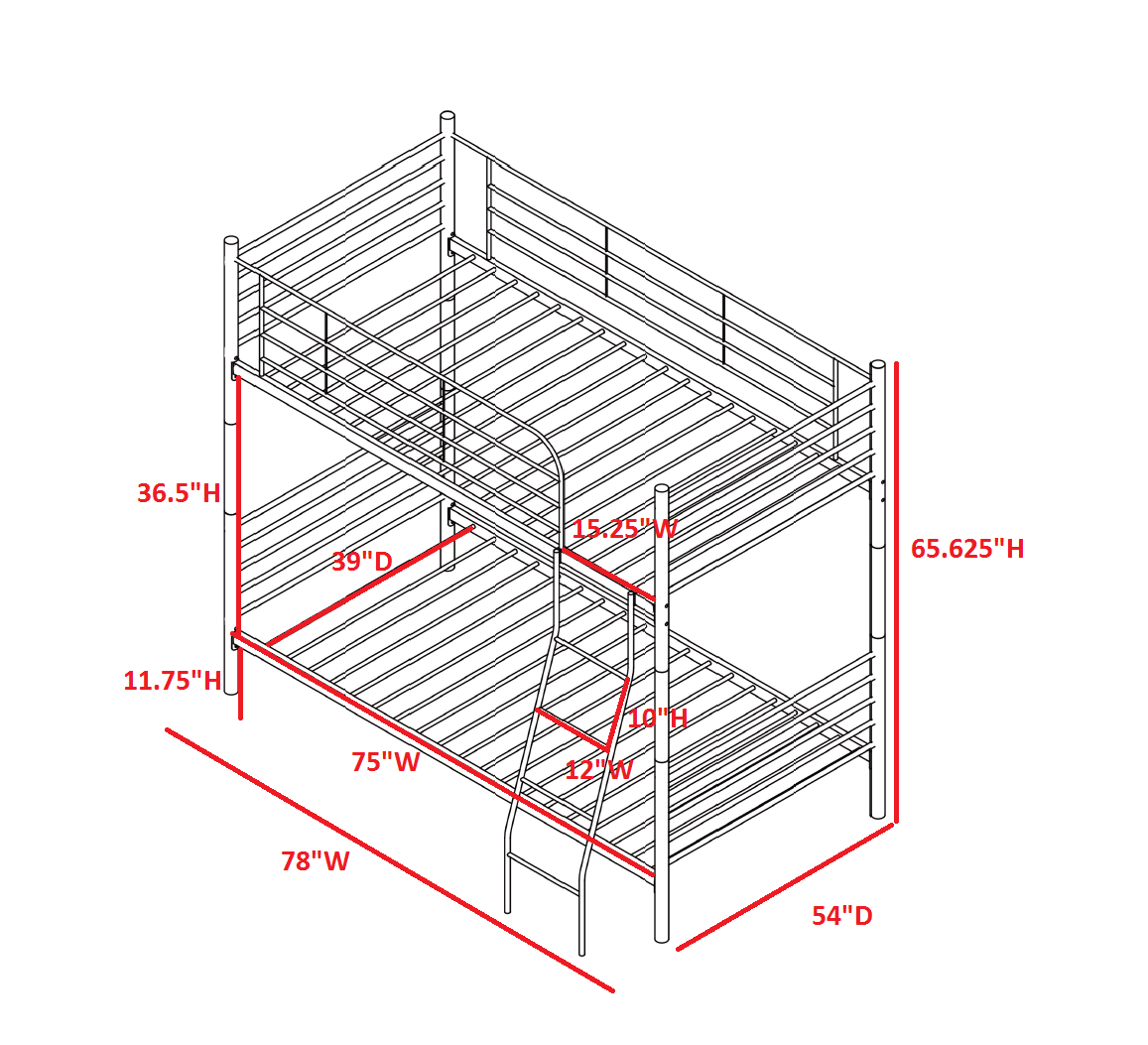Varda Metal Convertible Metal Twin Size Bunk Bed 2kfurniture