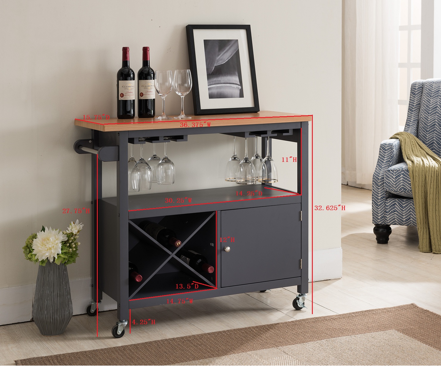 Cleora Kitchen Cart / Wine Rack 2kfurniture