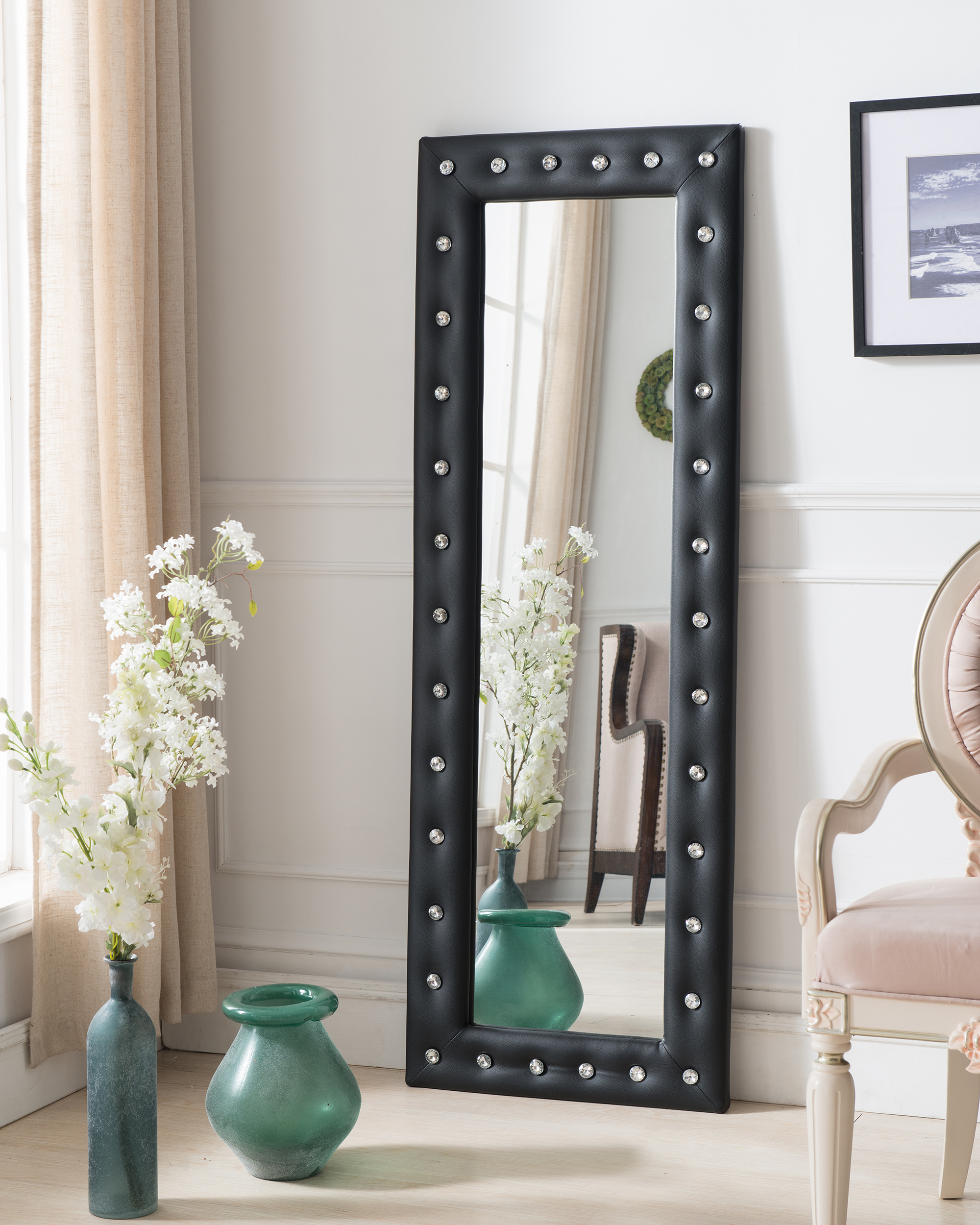 3 Way Standing Floor Mirror Pembroke Upholstered Standing Floor Mirror (Black) 2kfurniture