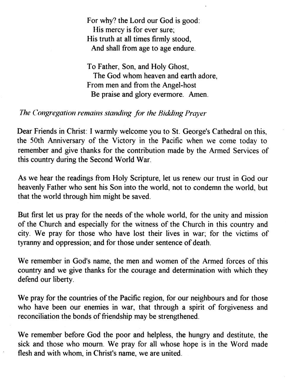 50TH ANNIVERSARY MEMORIAL SERVICE 1995 ST CATHEDRAL 2/4th