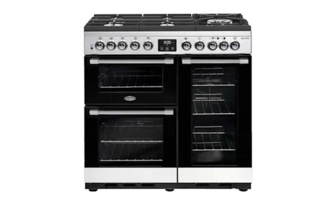Belling 900mm CookCentre Deluxe Dual Fuel Glass Range Cooker Stainless Steel BCC900GTGSS