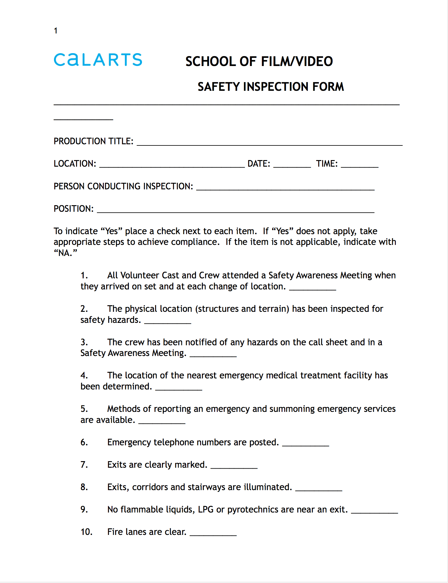 Workplace Safety Inspection Form Template