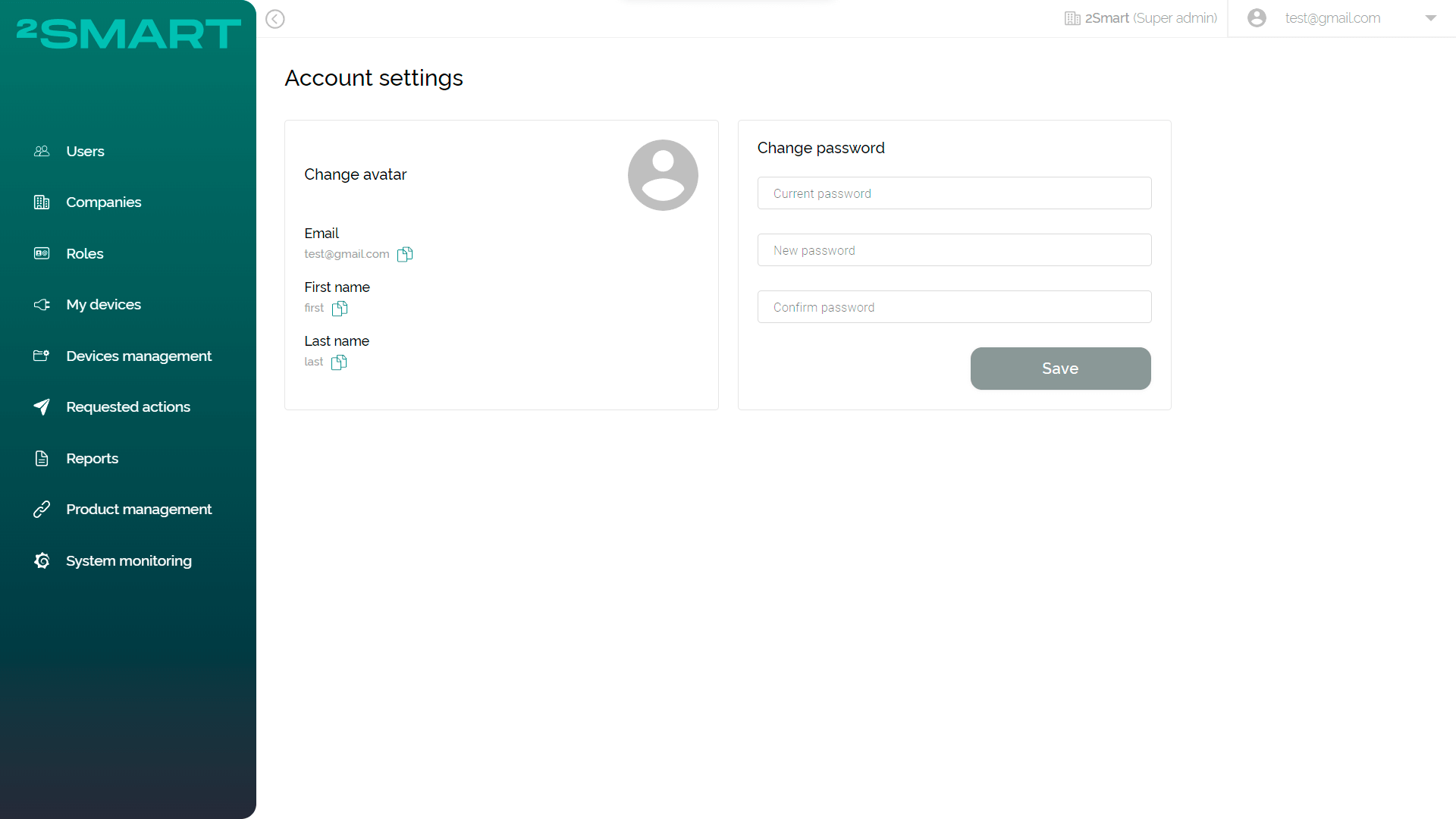 Account settings 2Smart