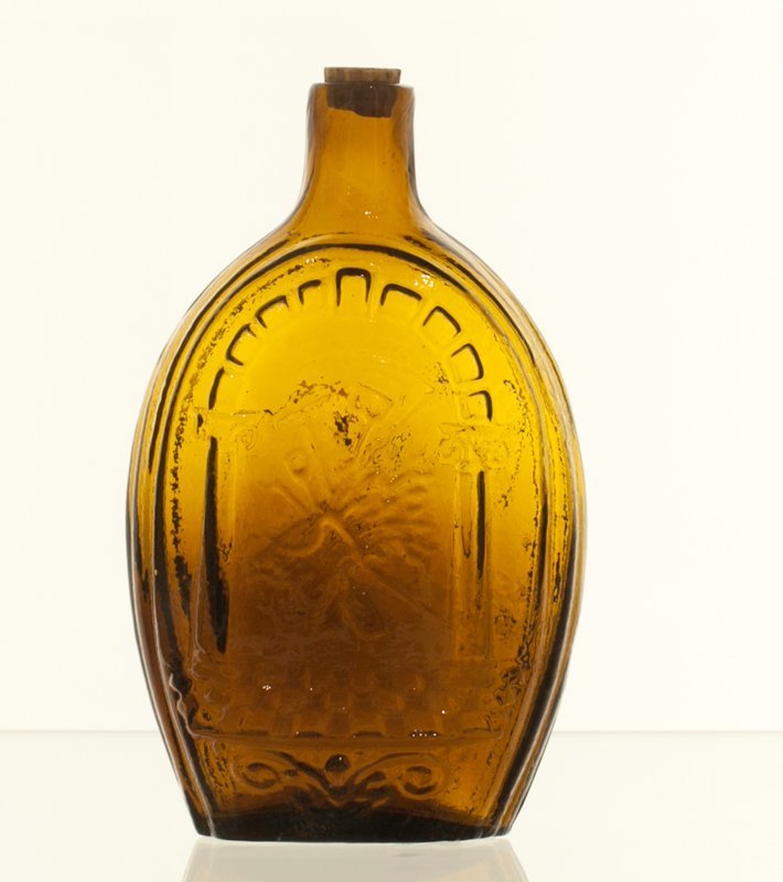 Sheppard Historical Flask, Zanesville Glass Manufacturing Company Mia