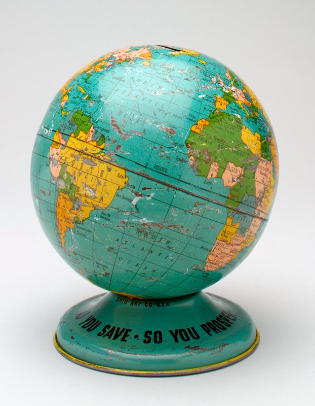 Globe still bank, Ohio Art Co. Mia