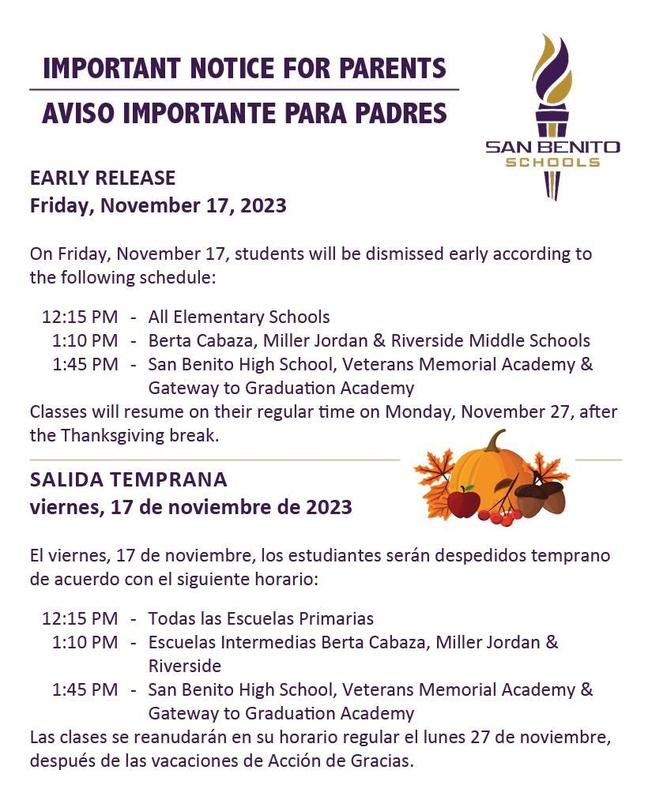 Important Notice San Benito Consolidated Independent School District