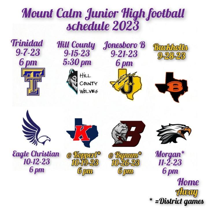 Junior High Football Schedule Mount Calm Independent School District