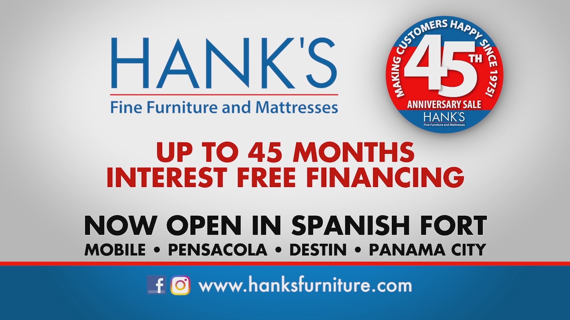 Hanks Fine Furniture 45 Anniversary Deals with Free Delivery Florida TV Live Streaming