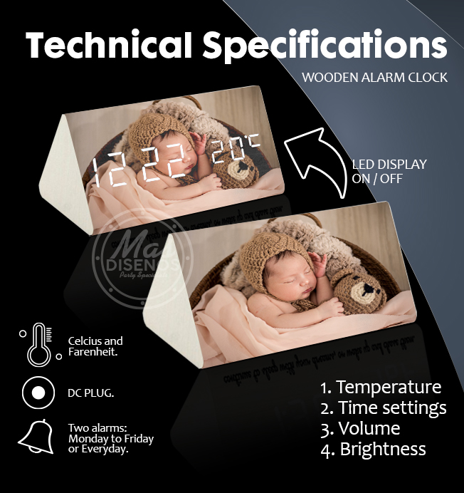 Personalized Wooden LED Digital Alarm Clock Birthday