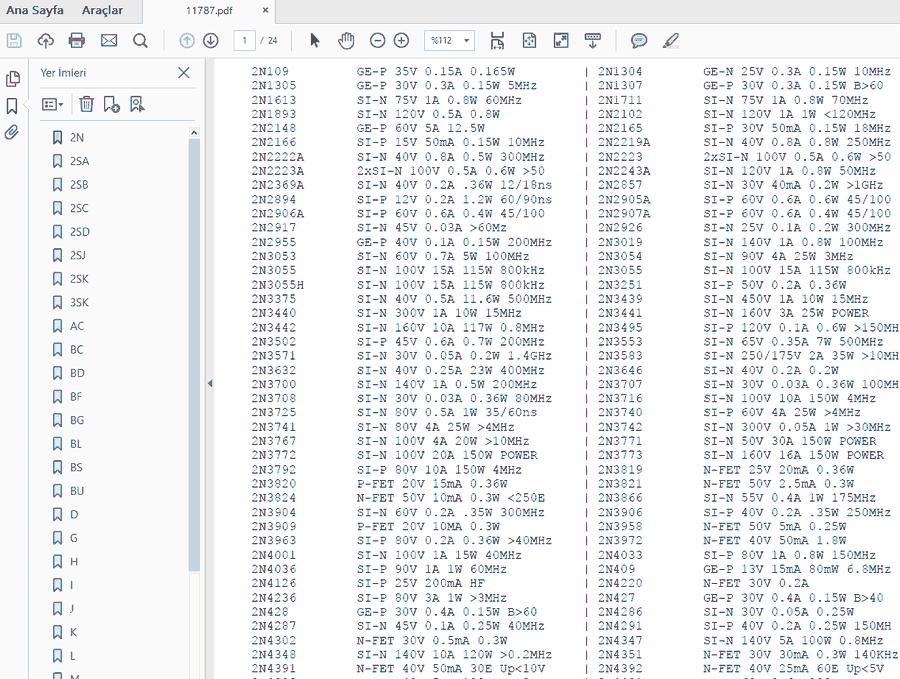 Basit transistör katalogu (pdf formatında 115kb) Elektronik Devreler Projeler