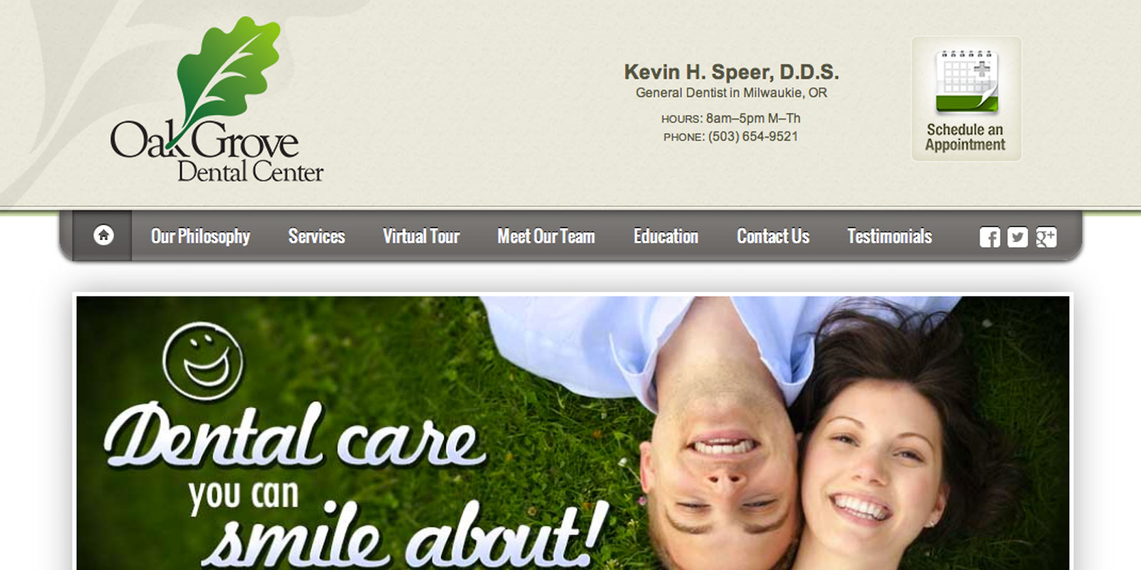 oak Grove Dental Center website 33 Degrees Design Studio