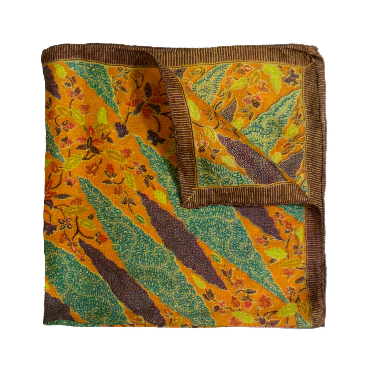 Orange, Green and Brown multi print Silk scarf 33Dreamweaver