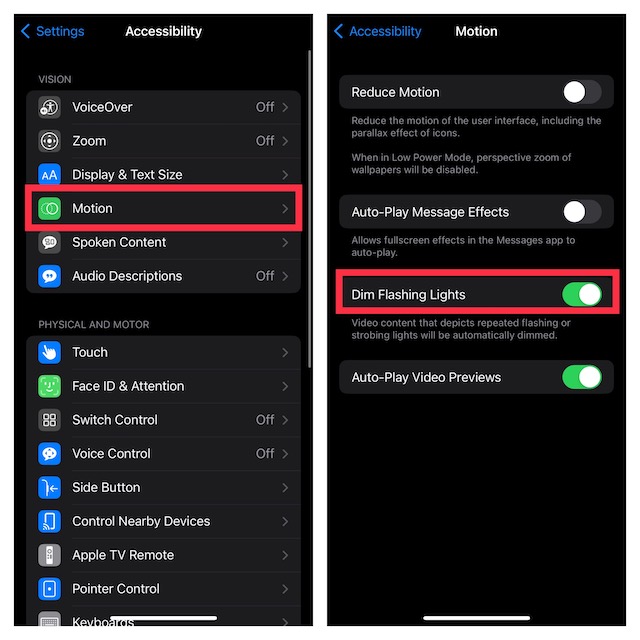 Automatically Dim Flashing Lights in Video Content on iPhone/iPad