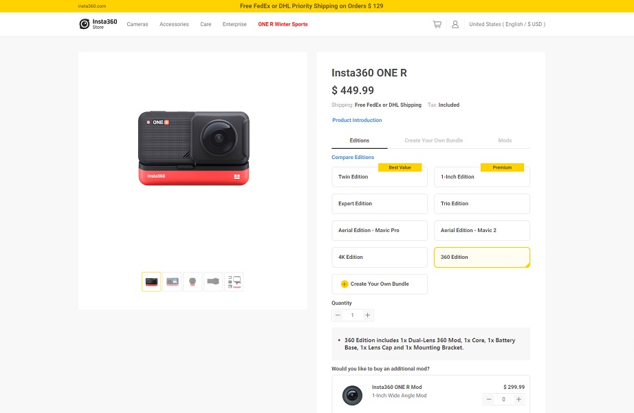 Insta360 One R 360 Edition Now Available By Itself For 450 Comparison With Insta360 One X 360 Rumors