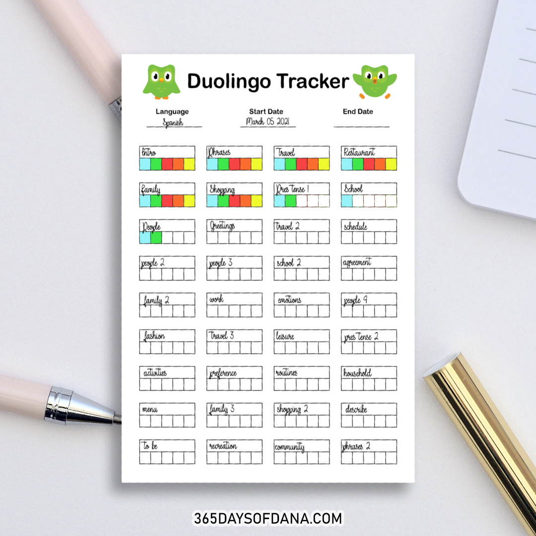 Duolingo Tracker Free Printable 365 Days of Dana Duolingo Tracker Free Printable 365 Days of Dana