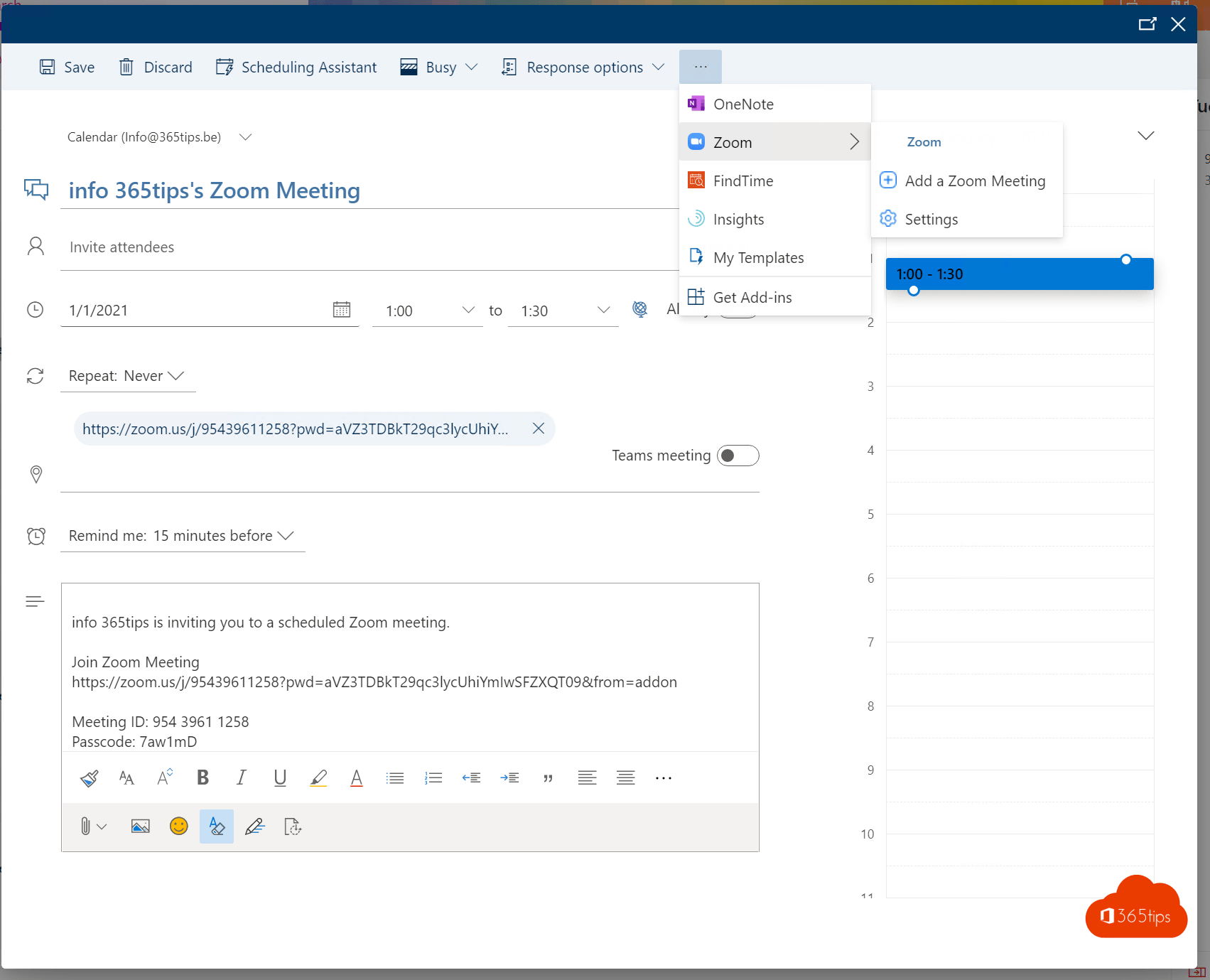 How to activate zoom in Outlook to schedule meetings automatically?