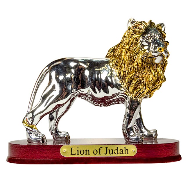 Lion Of Judah Statue Gold And Silver on Wood Base 3 Arches USA