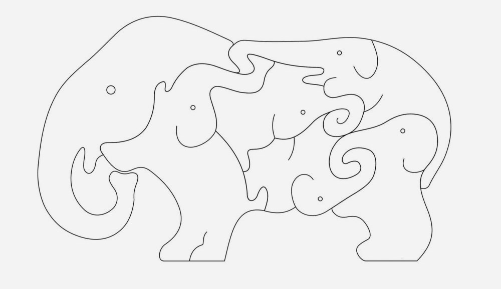 Elephant Animal Jigsaw Puzzle Laser Cutting Template DXF File Free