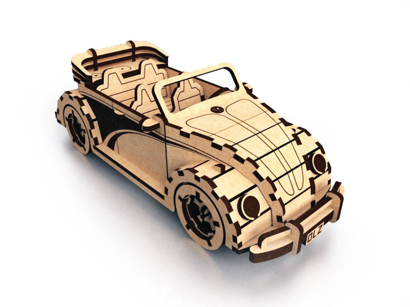 Laser Cut Volkswagen Fusca Beetle Convertible 3D Puzzle DXF File Free