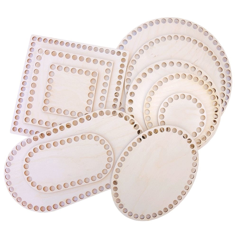Laser Cut Wooden Basket Bottoms Circle Oval Square Crochet Basket Base