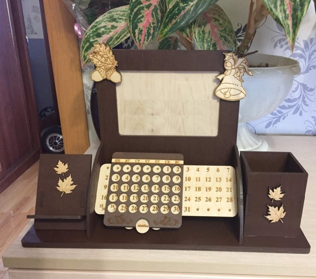 Laser Cut Calendar Desk Organizer Pen Holder Free Vector cdr Download