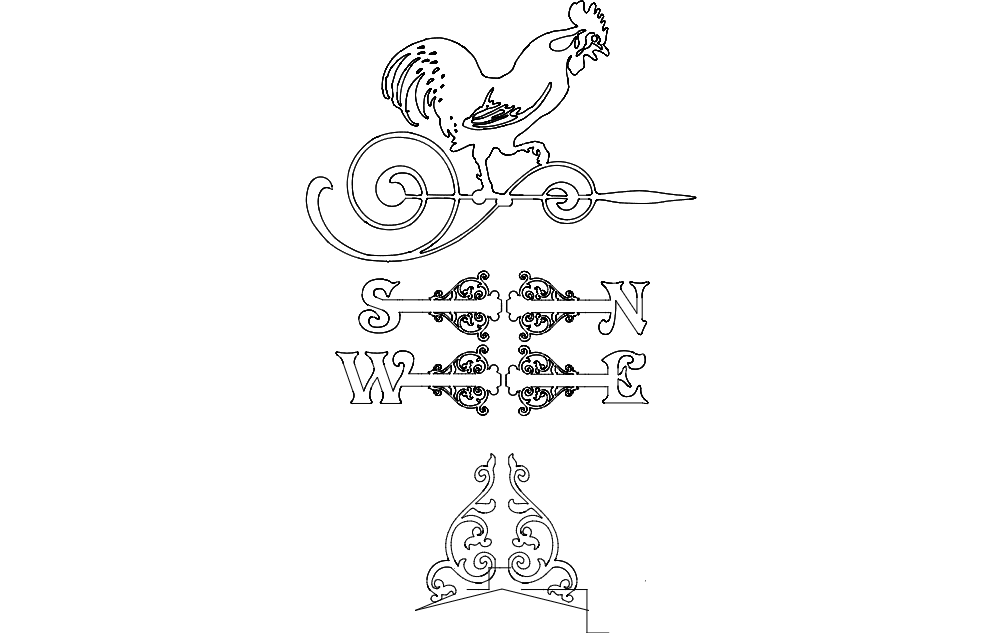 weather vane victorian rooster dxf File Free Download 3axis.co