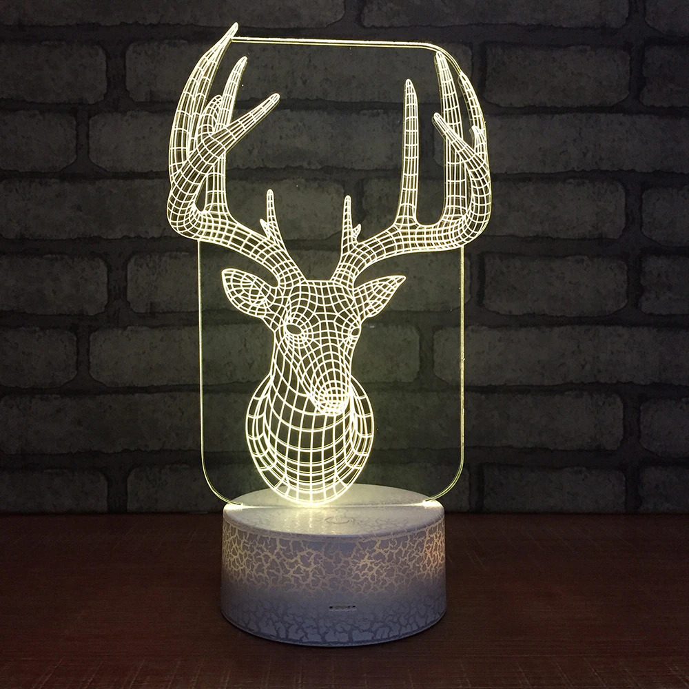 Laser Cut Deer Head Christmas Decor 3D Illusion Lamp Free Vector cdr