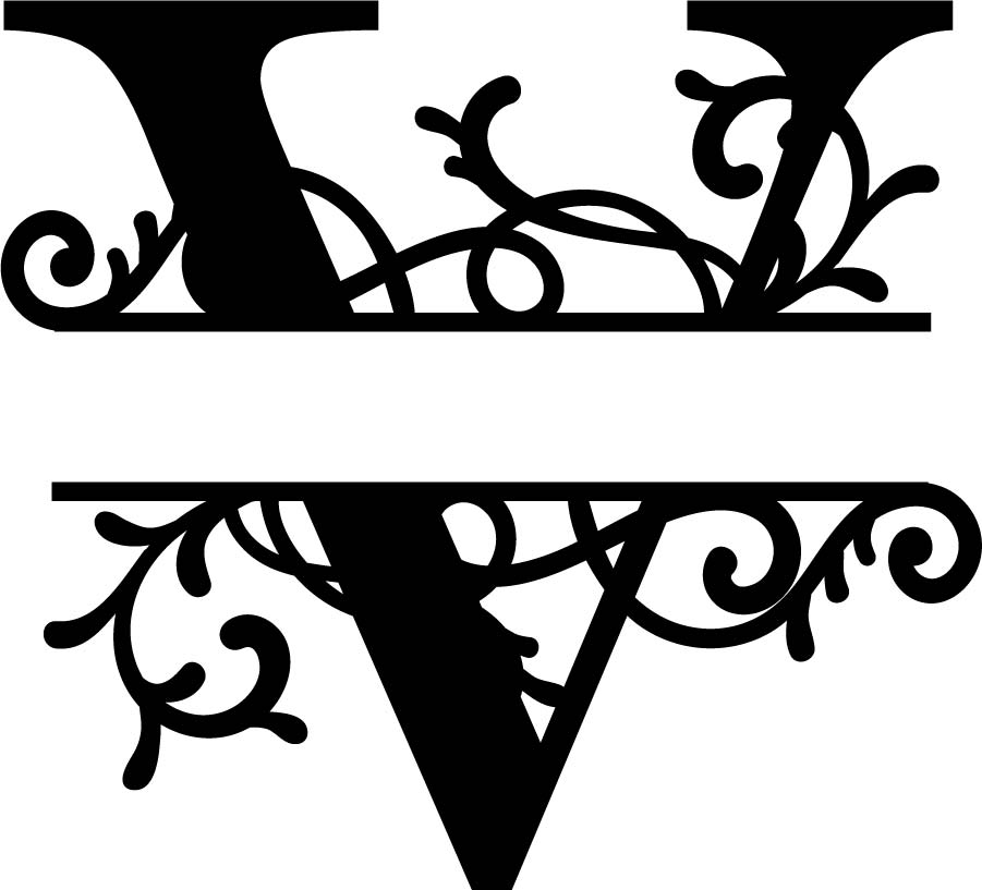 Flourished Split Monogram V Letter (.eps) Free Vector Download 3axis.co
