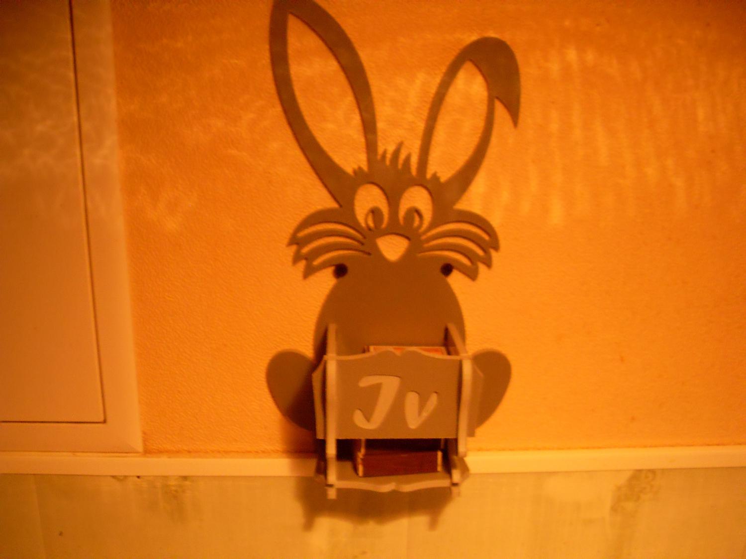Laser Cut Bunny Match Holder Wall Box For Kitchen 4mm Illustration (.ai