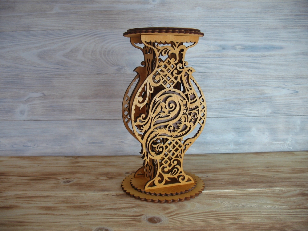 Laser Cut Decorative Vase Wooden Flower Stand Free Vector cdr Download