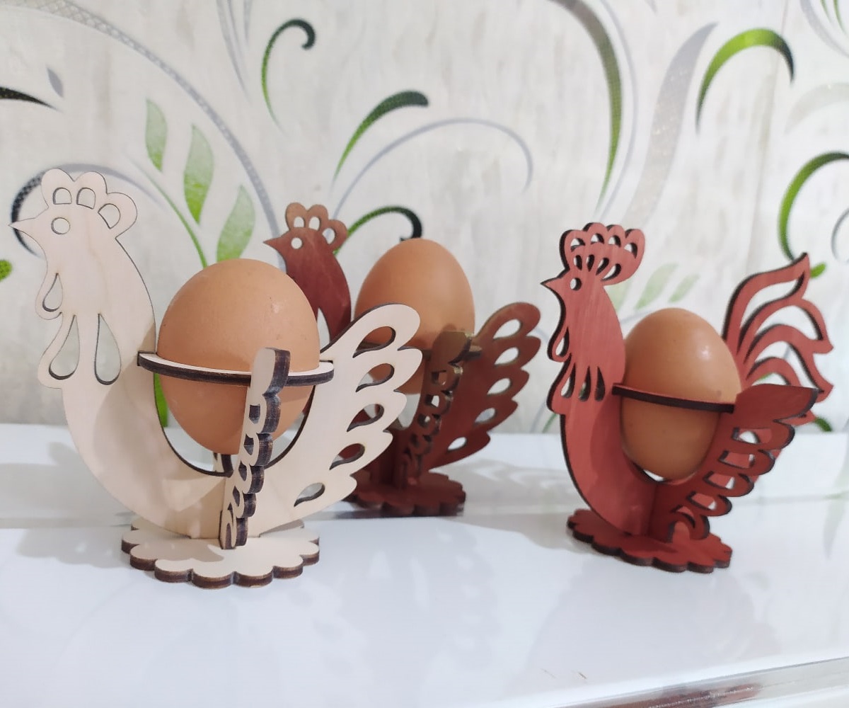 Laser Cut Wooden Easter Rooster And Chicken Egg Stand Free Vector cdr