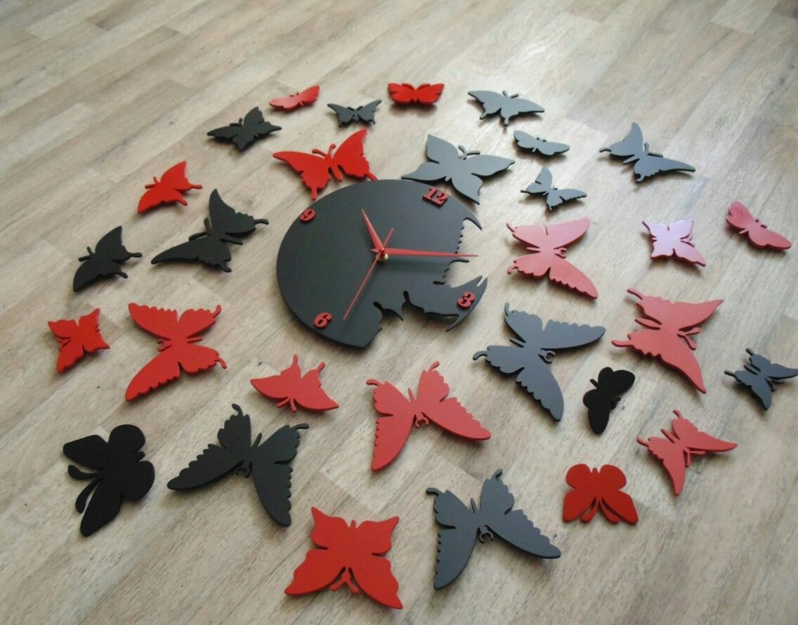 Laser Cut DIY Modern Butterfly Wall Clock Free Vector cdr Download