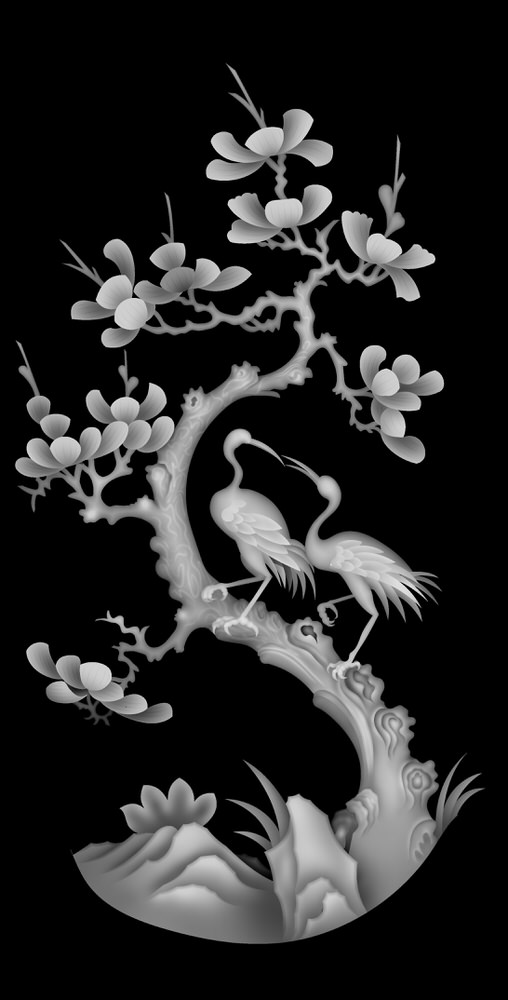 Tree and Bird Grayscale Picture Bitmap (.bmp) format file free download