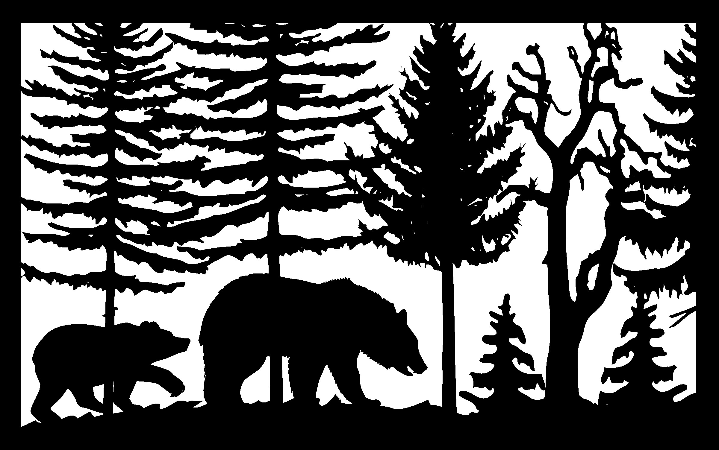 30 X 48 Two Bears Trees Plasma Art DXF File Free Download 3axis.co