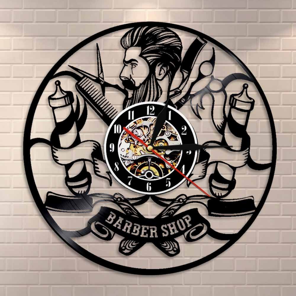 Laser Cut Hipster Hair Salon Vinyl Record Wall Clock Free Vector cdr